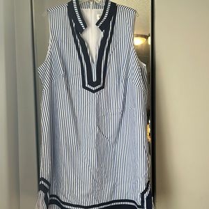 Eliza J 18W women’s shirt dress blue and white striped very lightweight